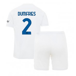 Inter Milan Denzel Dumfries #2 Bortaställ Barn 2023-24 Kortärmad (+ Korta byxor)